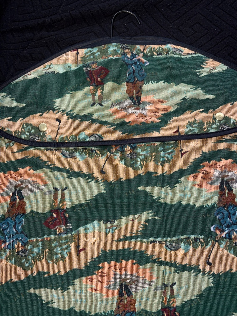 Tapestry-Style Garment Bag in Green and Tan